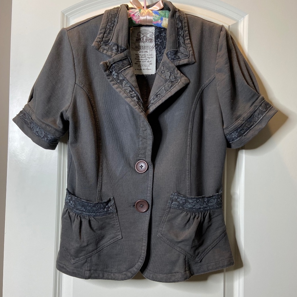 Boho 100% Cotton, Short-Sleeve, Casual, Grey Blazer Jacket; Medium; EUC